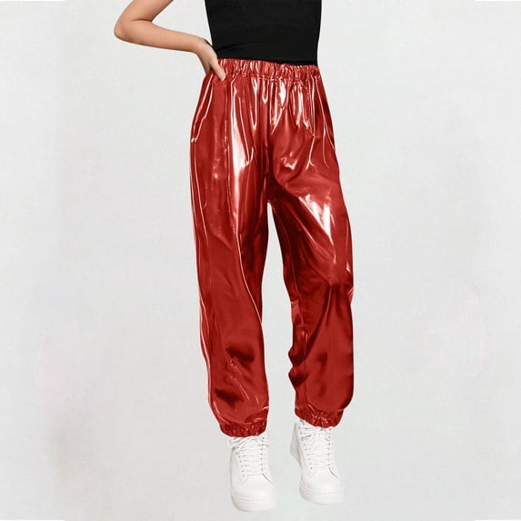 Amidoa Girls Leggings Wide Leg Joggers Pants Kids Casual Elastic Waist Pants Red 4T