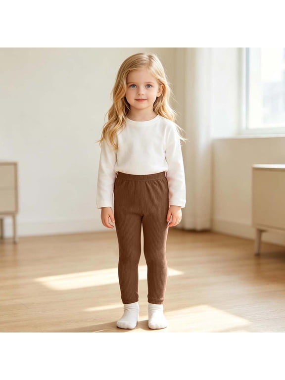 Girls Leggings Yoga Full Length Stretchy Tights Soft Pants School Uniform Pants for Kids Brown Size 2-3 Years