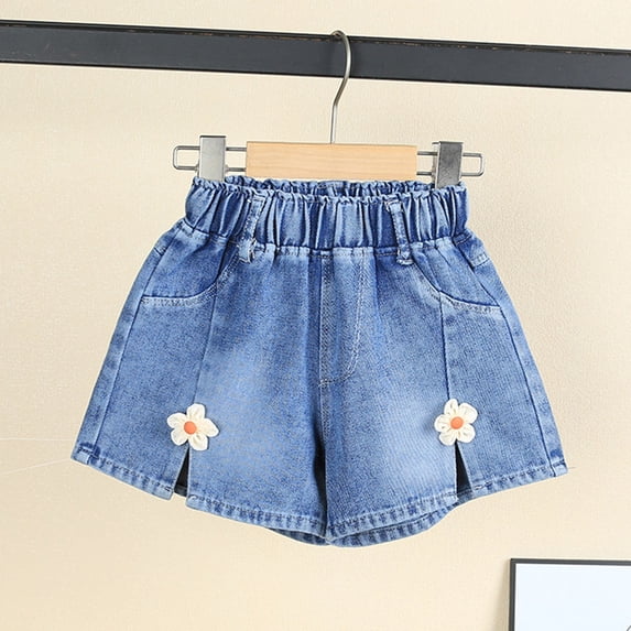Amidoa Girls Low Rise Jean Shorts Baggy Casual Denim Shorts Summer Shorts,Sky Blue,4-5 Years