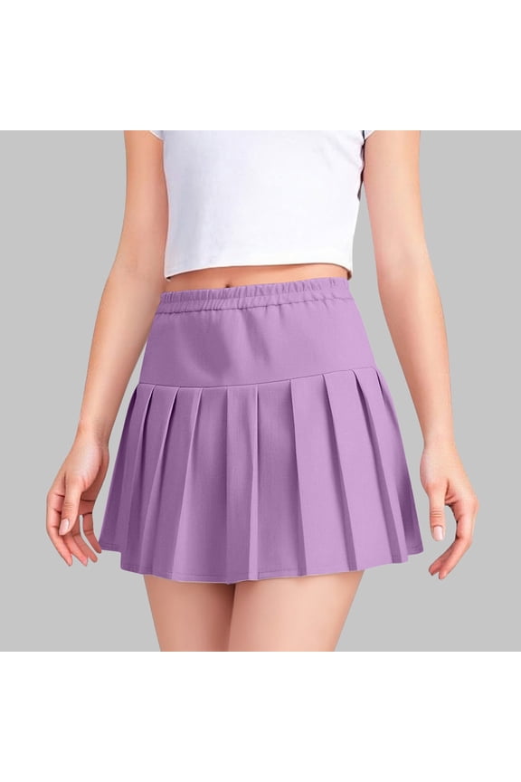 Girls Pleated Mini Skirts- Stretch High Waist Summer Casual Kids School Uniform Purple Size 12