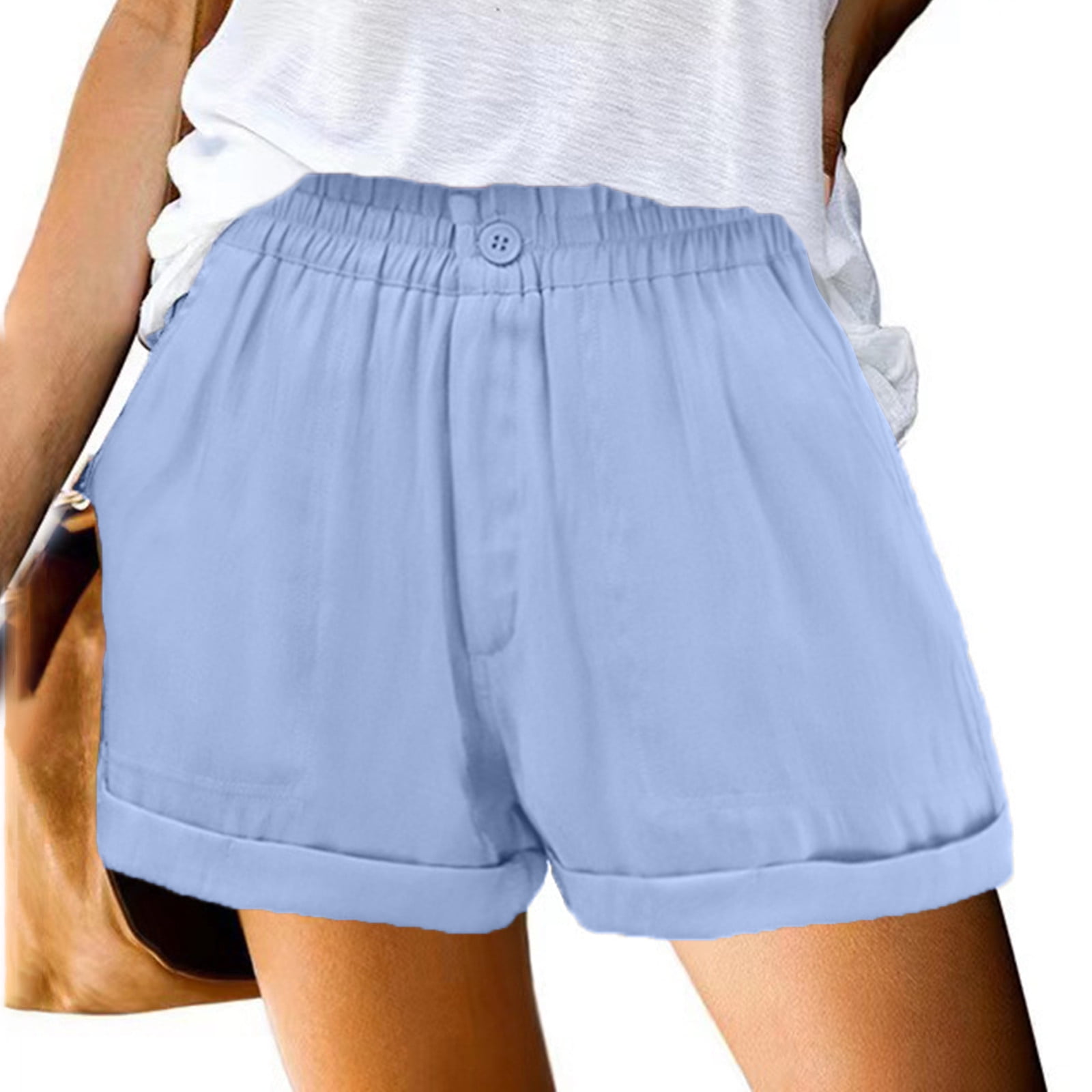 Amidoa Girls Plus Size Shorts Elastic Waist Comfy Roll Cuff Shorts