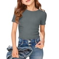 thumbnail image 1 of Amidoa Girls Ribbed T Shirts- Crewneck Short Sleeve Soft Casual Kids Summer Tops Basic Tees Gray Size 12, 1 of 5