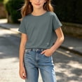 thumbnail image 1 of Amidoa Girls Short Sleeve Cotton Cute T-Shirts Tops Soft Casual Summer Kids Crewneck Tees Black Size 12 Months, 1 of 5