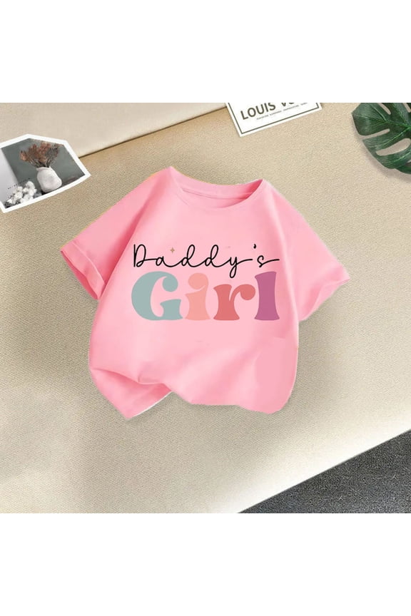 Girls Short Sleeve Crewneck Graphic Cotton T-shirt Casual Cute Soft Summer Tee,Pink,6-7Years