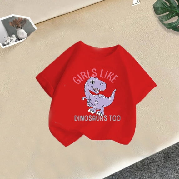 Amidoa Girls Short Sleeve Crewneck Graphic Summer T Shirts Cotton Kids Casual Tops Red Size 120