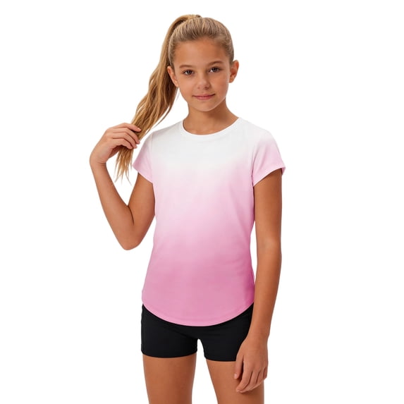 Amidoa Girls Short Sleeve Crewneck Graphic T-shirt Cute Summer Soft Casual Tee Pink,11 Years