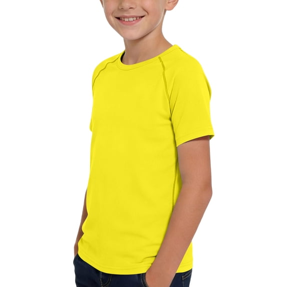 Amidoa Girls Short Sleeve Crewneck Summer Solid Color T Shirts Kids Casual Tops Yellow Size 10