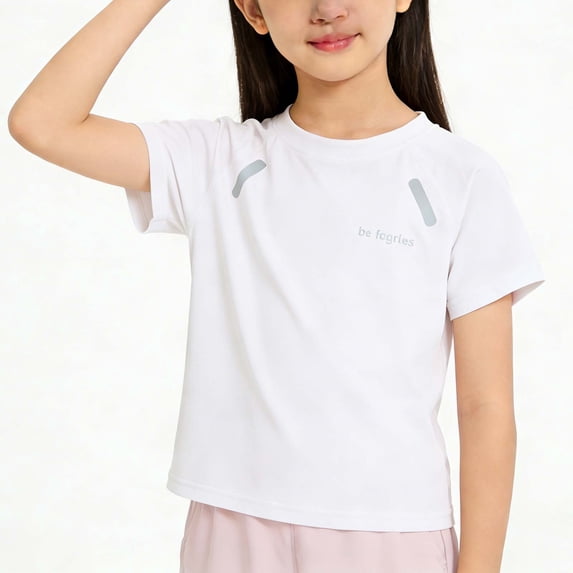 Amidoa Girls Short Sleeve Crewneck Summer T Shirts Casual Kids Tops White Size 6