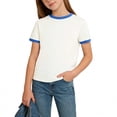thumbnail image 1 of Amidoa Girls Short Sleeve Crewneck Summer T Shirts Cotton Kids Casual Tops Blue Size 5T, 1 of 7