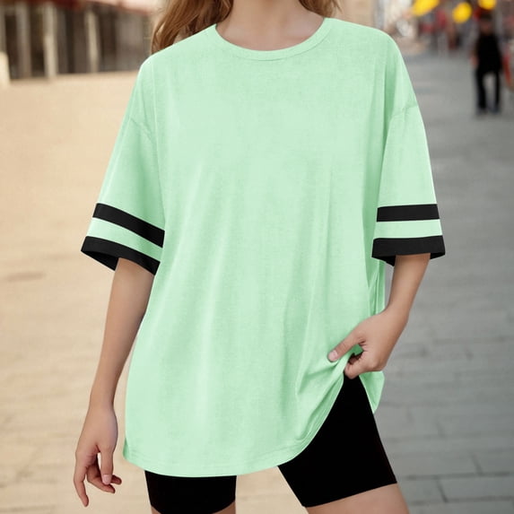 Amidoa Girls Short Sleeve Crewneck T-shirt Cute Casual Summer Soft Tops,Green,10-11 Years