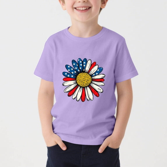 Amidoa Girls Short Sleeve Cute Graphic 4th of July T-Shirts Tops Kids Soft Casual Summer Crewneck Tees White Size 2T