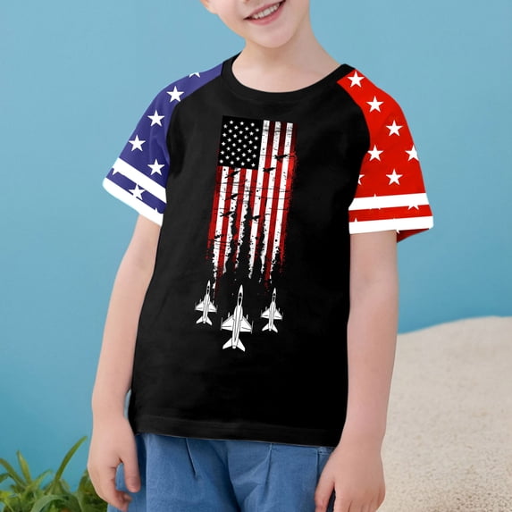 Amidoa Girls Short Sleeve Cute Graphic Crewneck Casual Summer Top Black,110