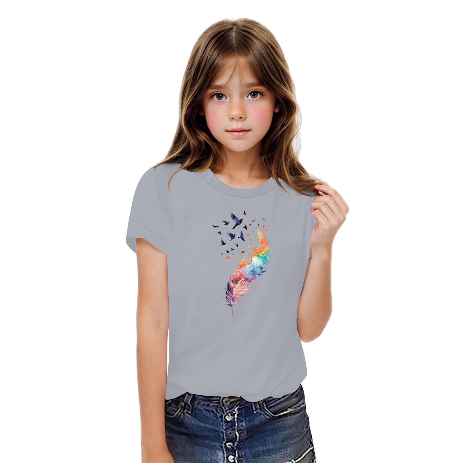 Amidoa Girls Short Sleeve Cute Graphic Tees Crewneck T-shirt Summer ...