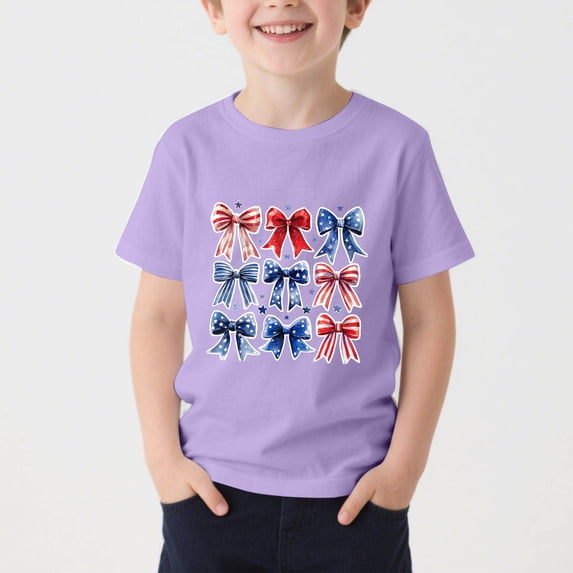 Amidoa Girls Short Sleeve Graphic 4th of July Cute T-Shirts Tops Casual Summer Soft Kids Crewneck Tees Sky Blue Size 14