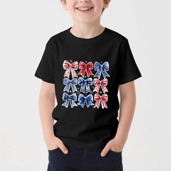 Amidoa Girls Short Sleeve Graphic 4th of July Cute T-Shirts Tops Casual Summer Soft Kids Crewneck Tees Yellow Size 2T