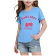 thumbnail image 1 of Amidoa Girls Short Sleeve Graphic Crewneck Summer T Shirts Casual Kids Cotton Tops Blue Size 11, 1 of 6