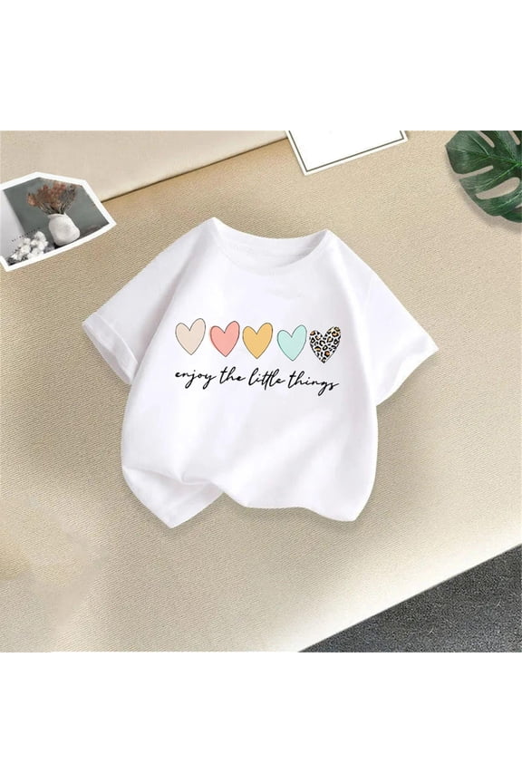 Girls Short Sleeve Graphic Crewneck Summer T Shirts Kids Cotton Casual Tops White Size 6