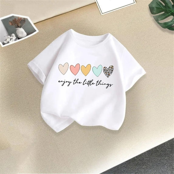 Amidoa Girls Short Sleeve Graphic Crewneck Summer T Shirts Kids Cotton Casual Tops White Size 8