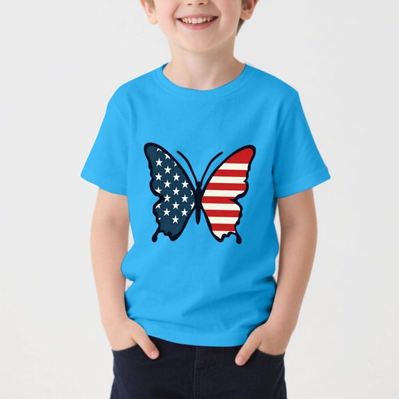 Amidoa Girls Short Sleeve Graphic Cute 4th of July T-Shirts Casual Tops Kids Soft Summer Crewneck Tees Green Size 120