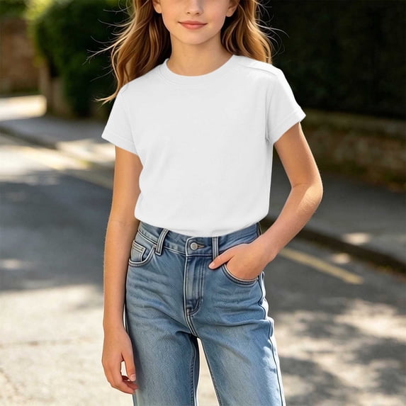 Amidoa Girls Short Sleeve Graphic Cute Cotton T-Shirts Kids Summer Tops Casual Soft Crewneck Tees Gray Size 2T