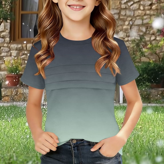 Amidoa Girls Short Sleeve Graphic Kids Summer Tops Crewneck T Shirts ...
