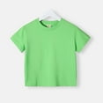 thumbnail image 1 of Amidoa Girls Short Sleeve Solid Color Crewneck Summer T Shirts Kids Casual Cotton Tops Green Size 3T, 1 of 2
