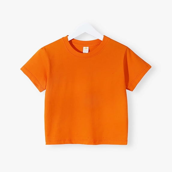 Amidoa Girls Short Sleeve Solid Color Crewneck Summer T Shirts Kids Casual Cotton Tops Orange Size 5T