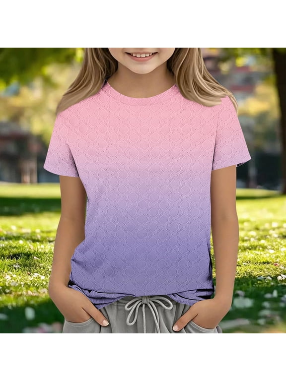 Girls Short Sleeve Solid Color T Shirts Graphic Crewneck Cute Kids Summer Tops Casual Tees Pink Size 6