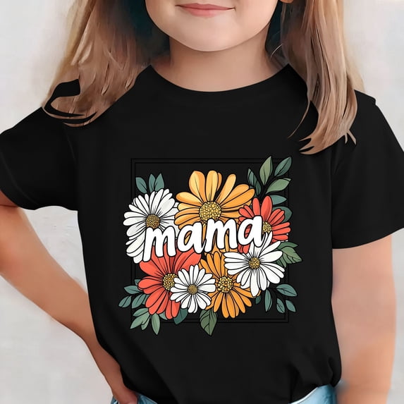 Amidoa Girls Short Sleeve Summer Crewneck Graphic T Shirts Casual Kids Tops Black Size 170
