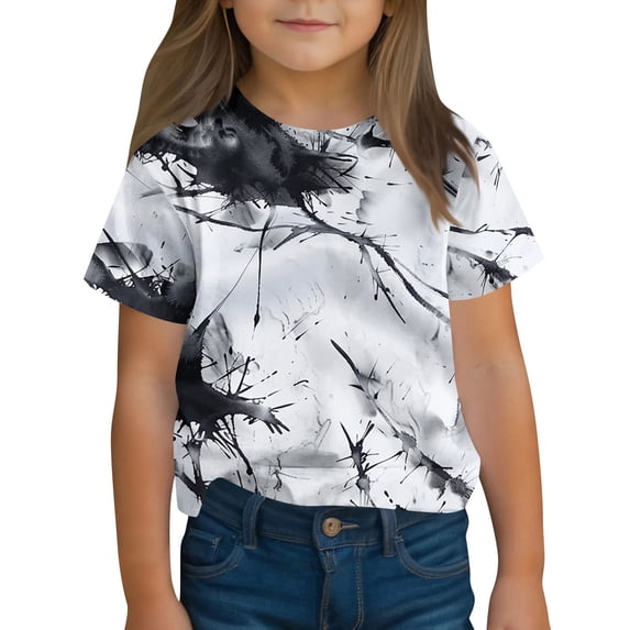 Amidoa Girls Short Sleeve Summer Crewneck Graphic T Shirts Kids Casual Tops Black Size 13