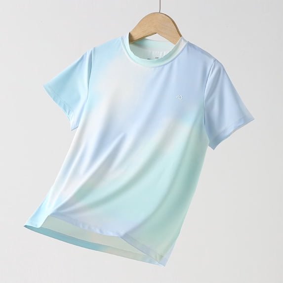 Amidoa Girls Short Sleeve Summer Crewneck T Shirts Kids Casual Tops Blue Size 150