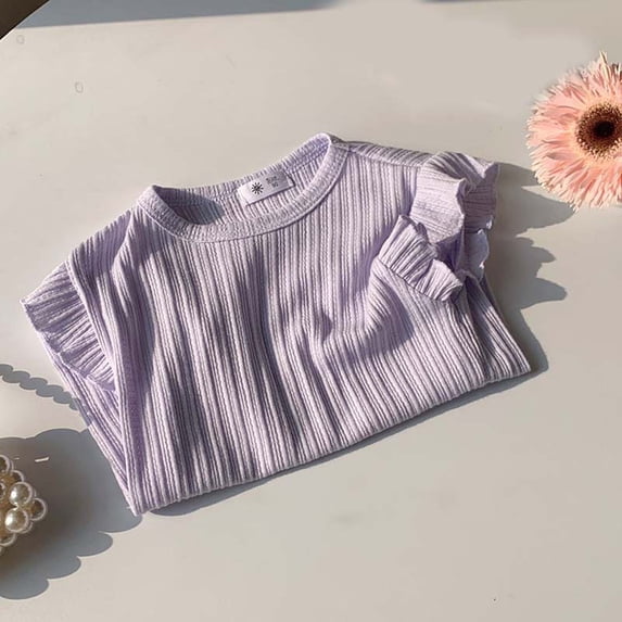Amidoa Girls Short Sleeve Summer Crewneck T Shirts Kids Casual Tops Purple Size 6