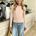 thumbnail image 1 of Amidoa Girls Solid Color Long Sleeve Fall Crewneck T-Shirt Casual Soft Cotton Top Beige 5-6Years, 1 of 9