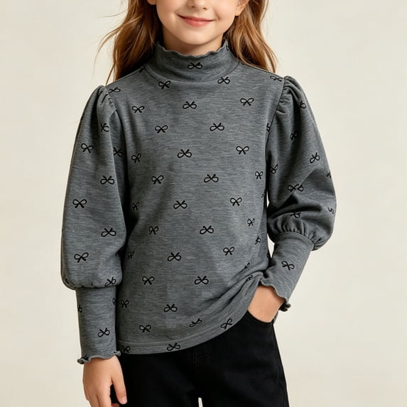Amidoa Girls Solid Color Long Sleeve T-Shirts Kids Casual Tees Gray 5-6Years