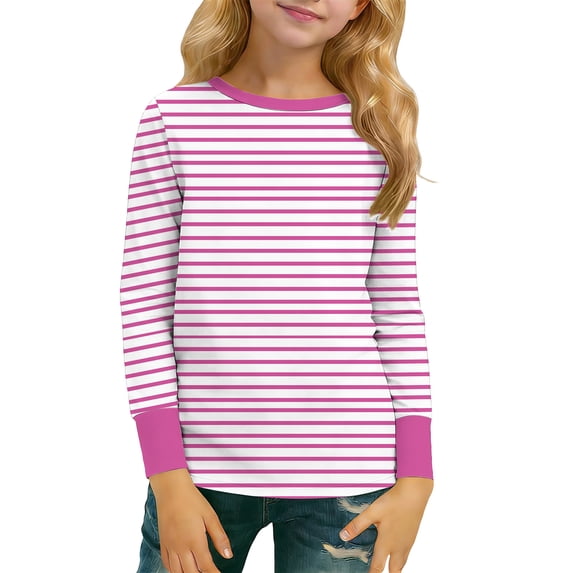 Amidoa Girls Stripe Long Sleeve Cute T-Shirts Kids Casual Soft Tees Pink 15 Years