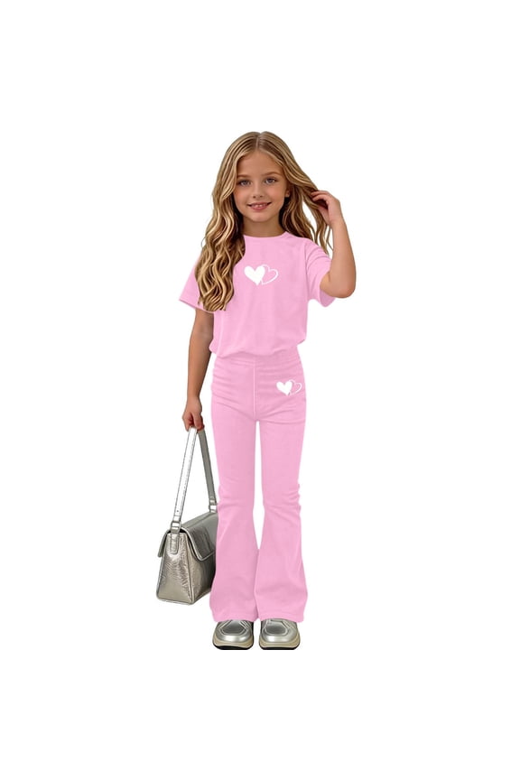 Girls Summer 2 Piece Outfits Cute Floral Short Sleeve and Casual Pants Kids Clothing Set Pink Size Pink Size 6
