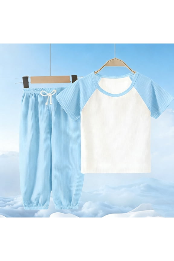 Girls Summer 2 Piece Outfits Cute Short Sleeve and Casual Pants Kids Clothing Set Sky Blue Size 3T