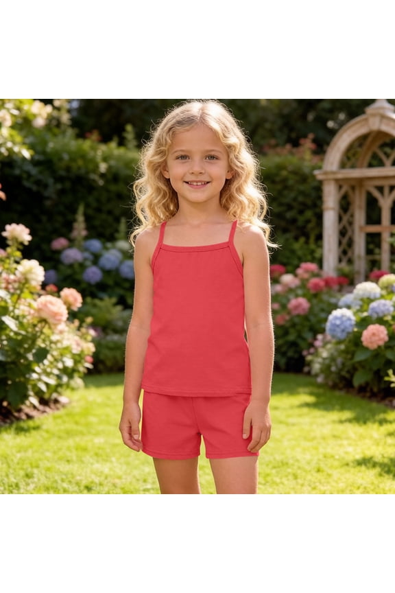 Girls Summer 2 Piece Outfits Cute Solid Color Tank Top and Casual Shorts Kids Clothing Set Red Size 11 Red Size 13