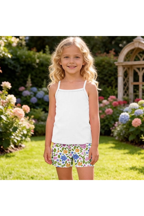 Girls Summer 2 Piece Outfits Floral Cute Tank Top and Casual Shorts Kids Clothing White Size 5T