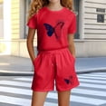 thumbnail image 1 of Amidoa Girls Summer 2 Piece Outfits Floral Short Sleeve and Casual Shorts Kids Clothing Set Red Size 6, 1 of 5