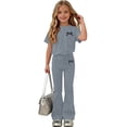 thumbnail image 1 of Amidoa Girls Summer 2 Piece Outfits Kids Print Short Sleeve and Pants Casual Clothing Sets Gray Size 13, 1 of 7