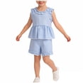 thumbnail image 1 of Amidoa Girls Summer 2 Piece Outfits Kids Ruffle Sleeve Tank Top and Shorts Casual Clothing Sets Blue Size 12, 1 of 7