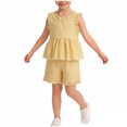 thumbnail image 1 of Amidoa Girls Summer 2 Piece Outfits Kids Ruffle Sleeve Tank Top and Shorts Casual Clothing Sets Yellow Size 2T, 1 of 8