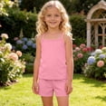 thumbnail image 1 of Amidoa Girls Summer 2 Piece Outfits Kids Solid Color Spaghetti Straps and Shorts Casual Cute Clothing Sets Pink Size 7, 1 of 8