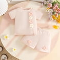 thumbnail image 1 of Amidoa Girls Summer 2 Piece Outfits Solid Color Cute Short Sleeve and Casual Shorts Kids Clothing Set Beige Size 8-12 Months, 1 of 8