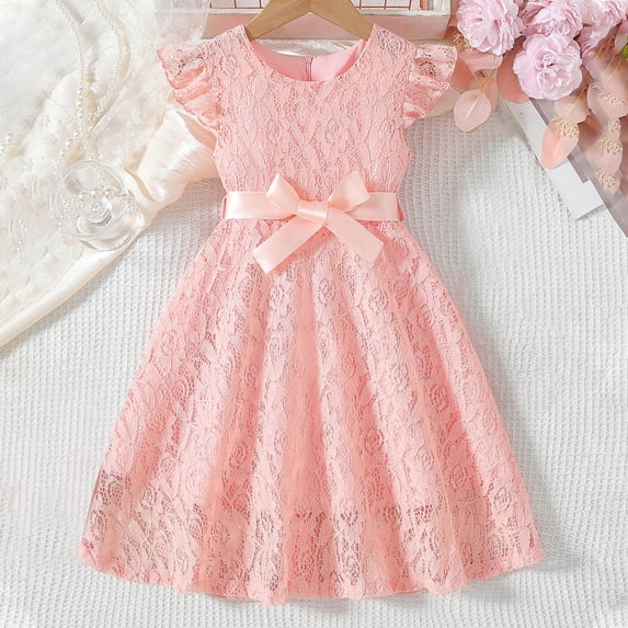 Amidoa Girls Summer Dresses A-Line Sleeveless Solid Color Mesh Dresses Casual Kids Sundress Pink Size 3T