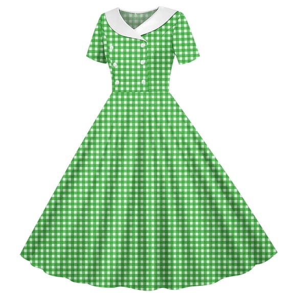 Amidoa Girls Summer Dresses Short Sleeve A-Line Button Twirly Dresses Floral Print Kids Casual Sundress Green Size 10