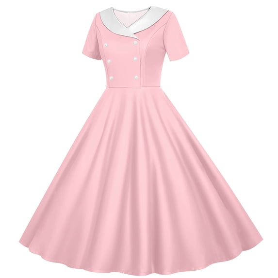 Amidoa Girls Summer Dresses Short Sleeve A-Line Twirly Dresses Kids Casual Sundress Pink Size 6