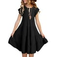 thumbnail image 1 of Amidoa Girls Summer Dresses Short Sleeve Ruffled A-Line Dresses Casual With Pockets Kids Sundress Black Size 6, 1 of 6