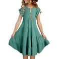 thumbnail image 1 of Amidoa Girls Summer Dresses Short Sleeve Ruffled A-Line Dresses Casual With Pockets Kids Sundress Green Size 10, 1 of 6